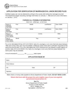 Illinois Marriage/Civil Union Verification Application