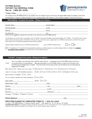 PA FREE Quitline Patient Fax Referral Form