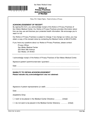San Mateo Medical Center Privacy Practices Acknowledgement
