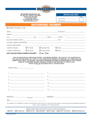 McLendon Hardware Authorized Signers Form