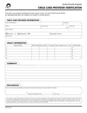 Child Care Provider Verification Form