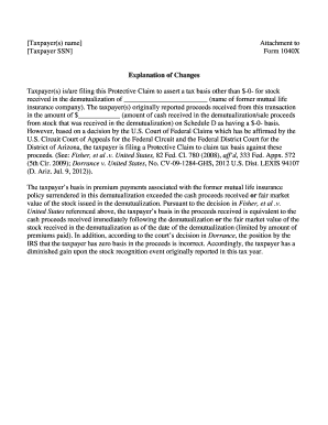 Form 1040X Protective Claim for Stock Basis