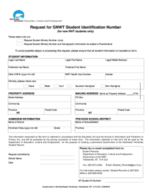 NWT Student Identification Number Request Form