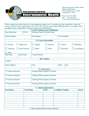 Illinois Lead Training Course Notification Form