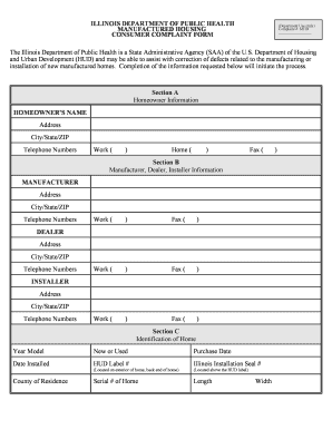 Illinois Manufactured Housing Complaint Form