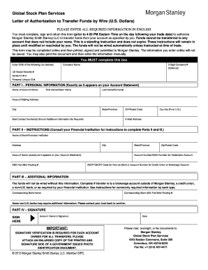 Letter of Authorization to Transfer Funds by Wire