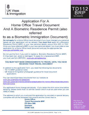 UK Home Office Travel Document and Biometric Residence Permit Application