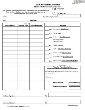 Los Olivos School District Absence Leave Form