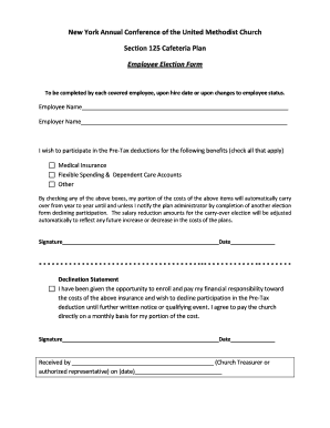 New York Methodist Church Cafeteria Plan Election Form