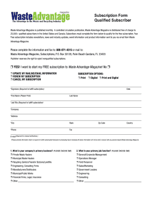 Waste Advantage Magazine Subscription Form