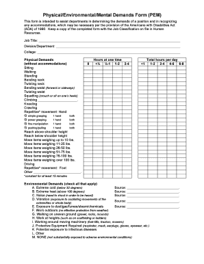 Physical/Environmental/Mental Demands Form