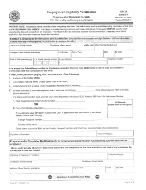 USCIS Form I-9 Employment Eligibility Verification