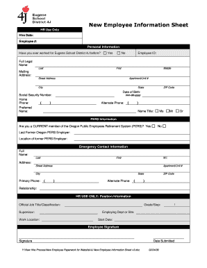 New Employee Information Sheet