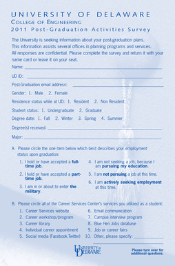 University of Delaware Post-Graduation Activities Survey