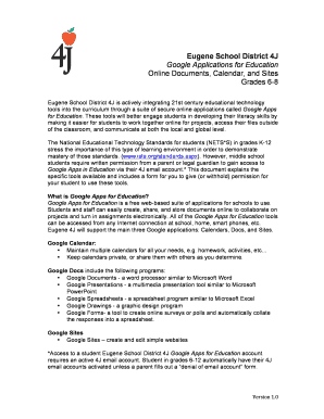 Eugene School District 4J Google Apps for Education Permission Form