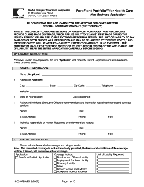 Chubb ForeFront Portfolio Health Care Application