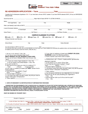 SWTJC Re-Admission Application