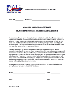 Southwest Texas Junior College Financial Aid Application