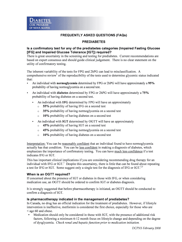 Fillable Online Is a confirmatory test for any of the prediabetes categories (Impaired Fasting