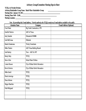 Advisory GroupCommittee Meeting Sign-in Sheet - tceq texas