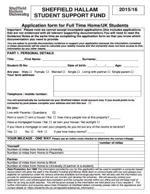 Sheffield Hallam Student Support Fund Application