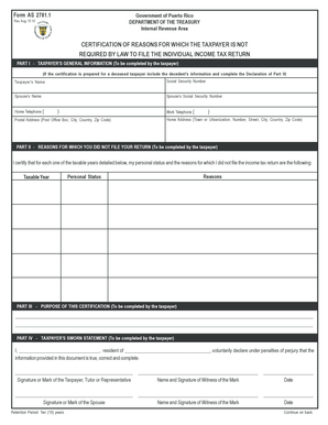 Puerto Rico Individual Income Tax Return Exemption Certification