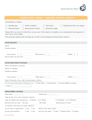 Complaint Form – Labour Inspectorate