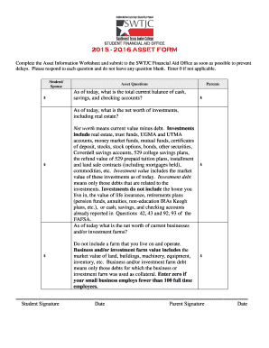 2015-2016 Student Financial Aid Asset Form