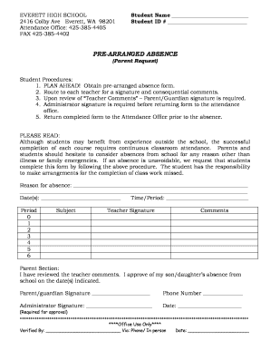 Pre-Arranged Absence Form