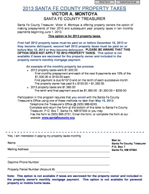 Santa Fe County Property Tax Prepayment Form