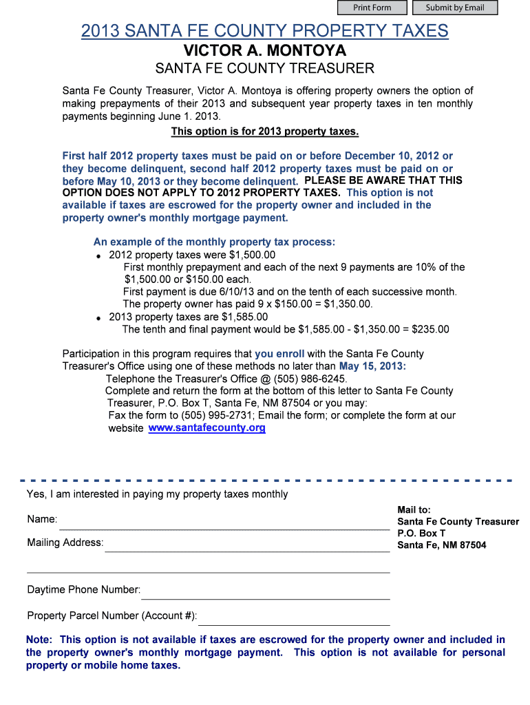 Fillable Online Print Form Submit by Email 2013 SANTA FE COUNTY