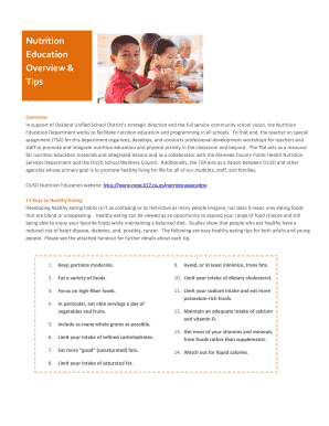 Oakland Unified School District Nutrition Education Letter Templates