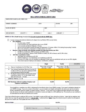 HSA Open Enrollment Form 2016