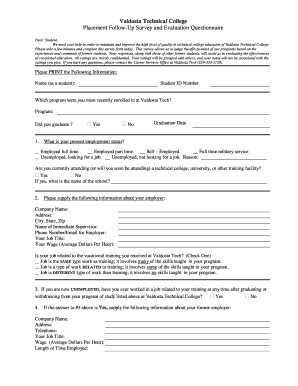 Valdosta Technical College Placement Follow-Up Survey