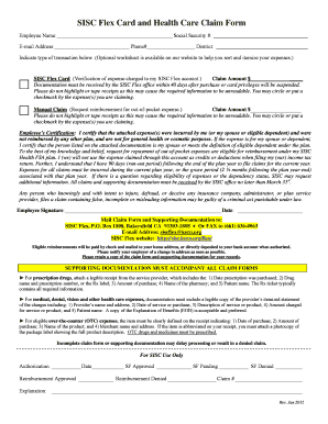 SISC Flex Card and Health Care Claim Form
