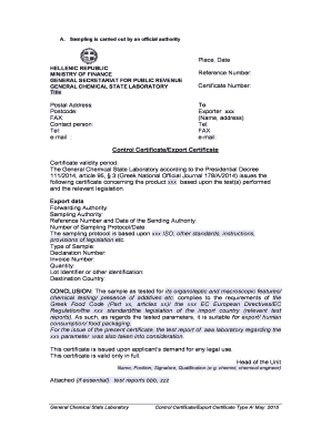 Greek Export Certificate