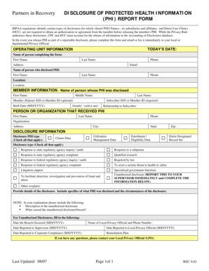 HIPAA PHI Disclosure Report Form