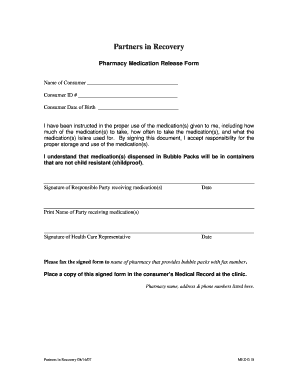 Pharmacy Medication Release Form