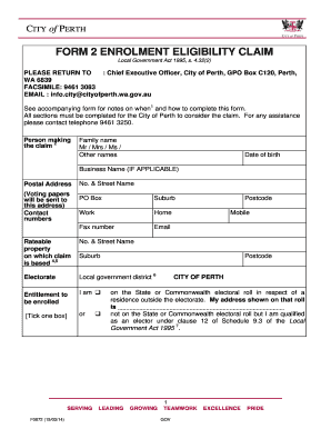City of Perth Enrolment Eligibility Claim Form