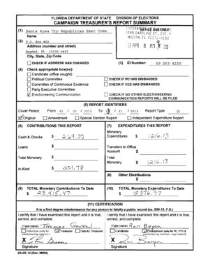 Florida Campaign Treasurer's Report Summary