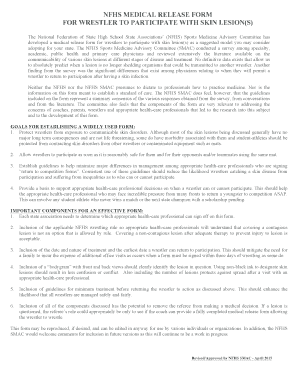 NFHS Medical Release Form for Wrestlers with Skin Lesions