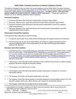 Gfeller-Waller Concussion Awareness Act Compliance Checklist
