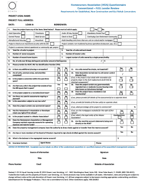 HOA Questionnaire for Lender Review