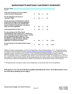 Massachusetts Mortgage Loan Benefit Worksheet