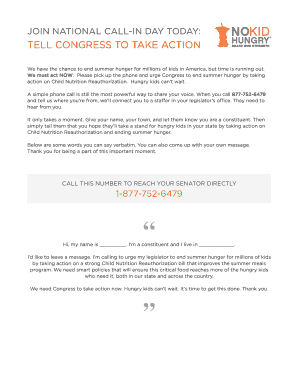 Child Nutrition Reauthorization Call Script