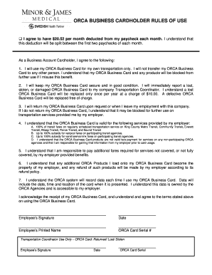 ORCA Business Cardholder Rules of Use