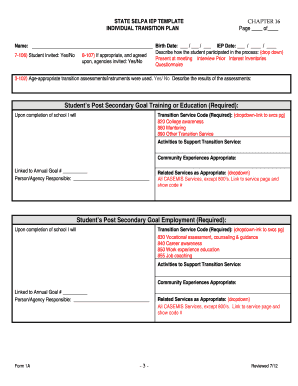 State SELPA IEP Transition Plan Template