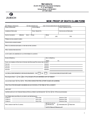 Proof of Death Claim Form