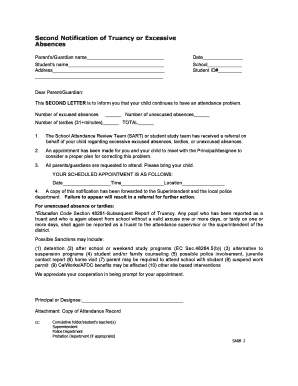 Second Notification of Truancy or Excessive Absences
