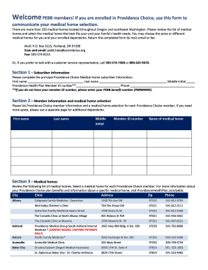 Providence Choice Medical Home Selection Form
